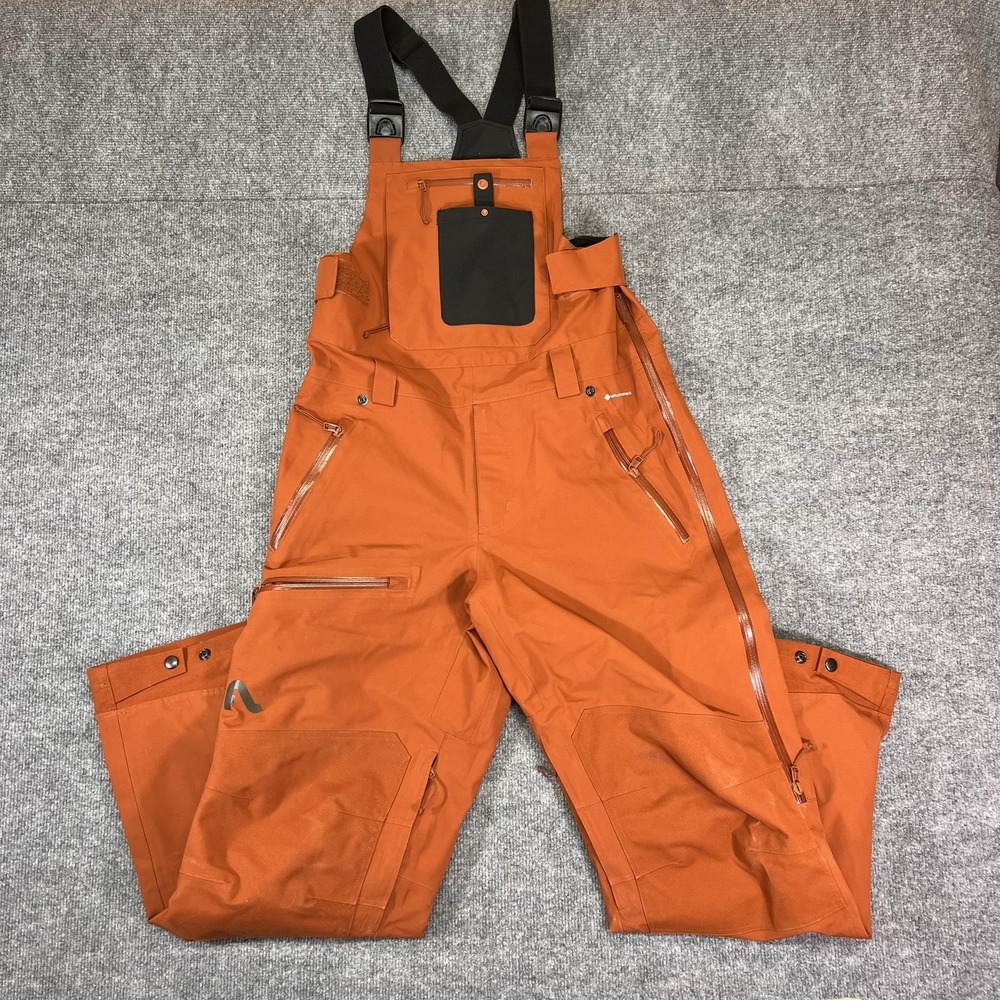 Flylow Snow Pants Mens Small Orange Intuitive Bib Ski Snowboard Zip Pockets